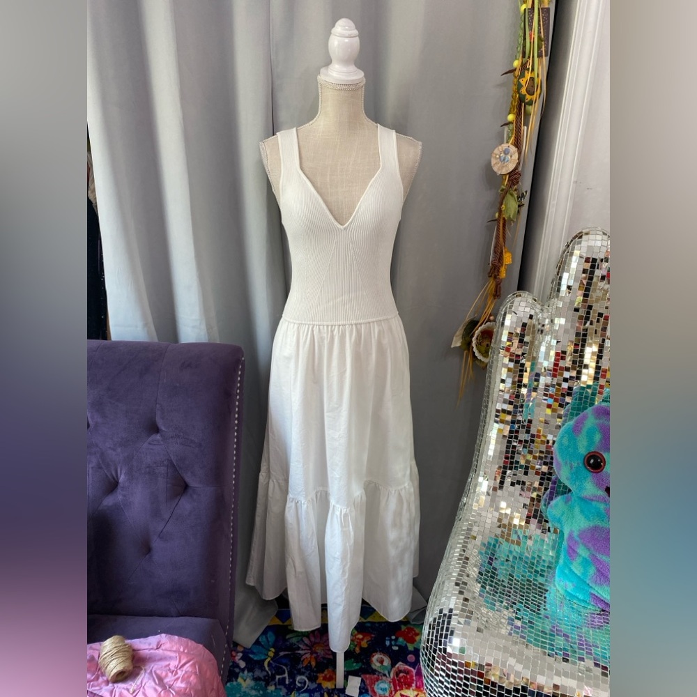 ❌SOLD❌ELAN RHODE TANK DRESS MIXED MEDIA TIERED STRETCH POCKETS WHITE LARGE - Picture 4 of 13